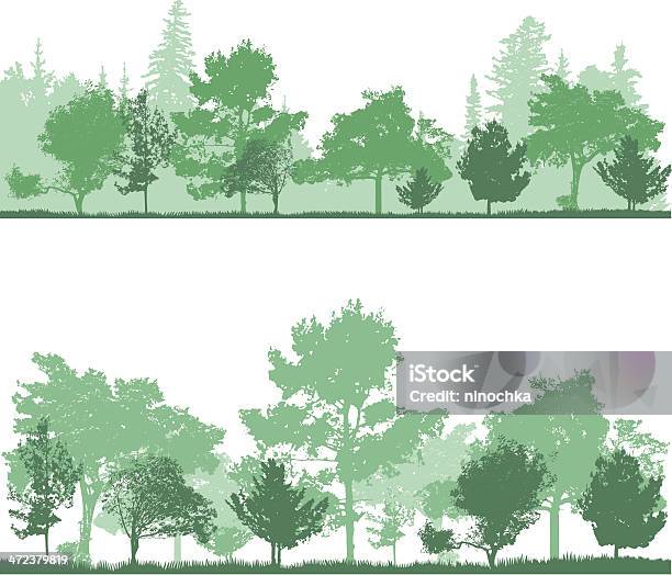 Forest Backgrounds In Shades Of Green Stock Illustration - Download Image Now - Tree, Forest, In Silhouette