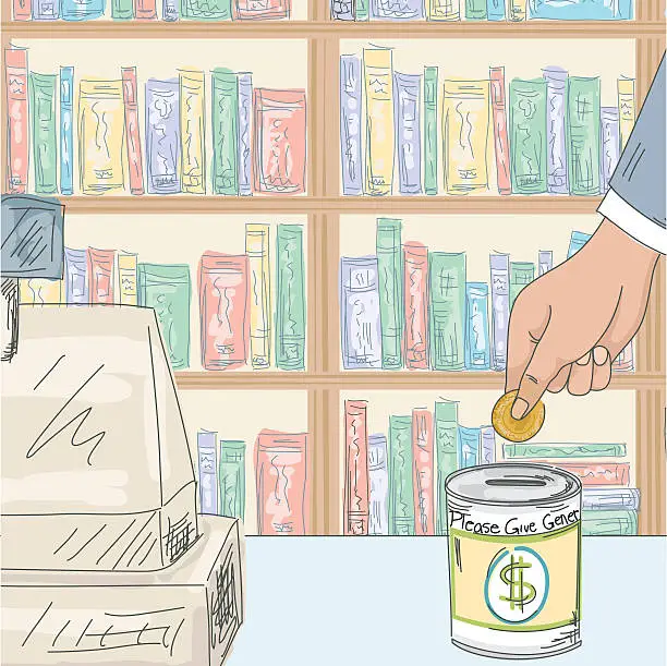 Vector illustration of Hand Donating Money To A Collection Tin