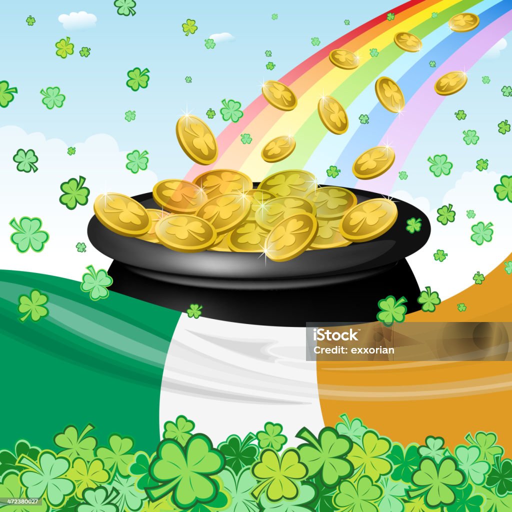 Rainbow with Gold Coins Rainbow with gold coins. Backgrounds stock vector