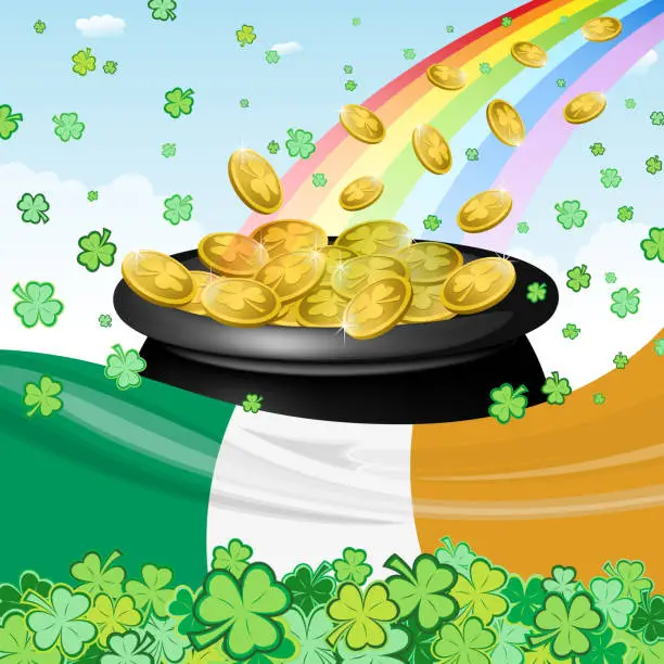 Vector illustration of Rainbow with Gold Coins