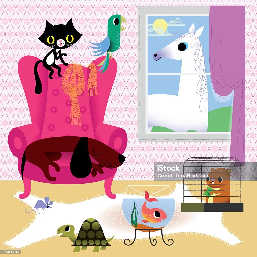 Pets at Home. Possible sources of Allergy. Pets in home interior, as well as wool and animal fur as possible sources of allergy. EPS 10, RGB. Domestic Life stock vector