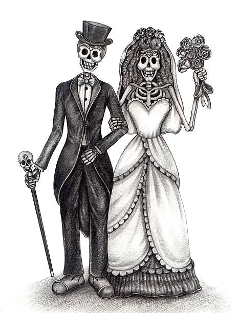 ilustrações de stock, clip art, desenhos animados e ícones de crânio de casamento dia dos mortos. - spooky cemetery single flower flower