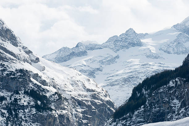 покрытые снегом горы в швейцарских альп - aletsch glacier european alps mountain range eiger стоковые фото и изображения