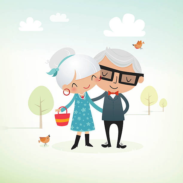 Senior couple vector art illustration