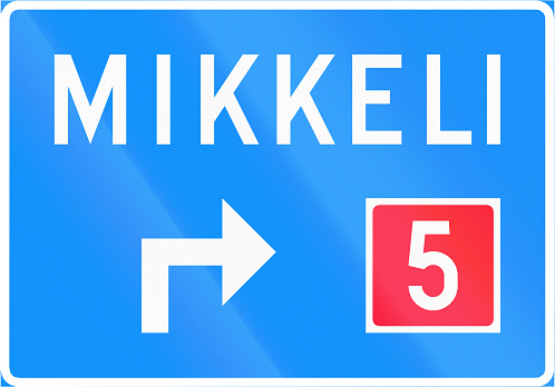 Finnish road sign no. 631. Advance direction sign (above the lane; type A)