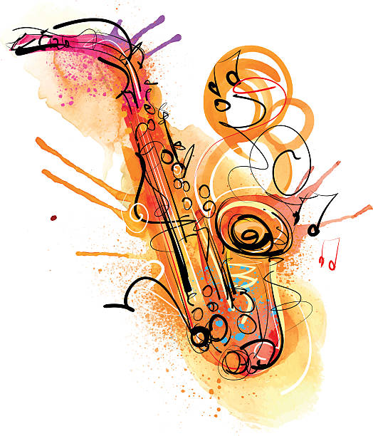 bildbanksillustrationer, clip art samt tecknat material och ikoner med saxophone splash - noter isolated on white