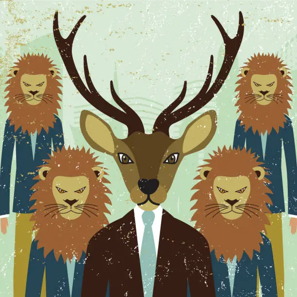 Vector illustration of Business leader animal men team lion deer