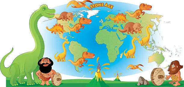 Vector illustration of World map and Dinosour