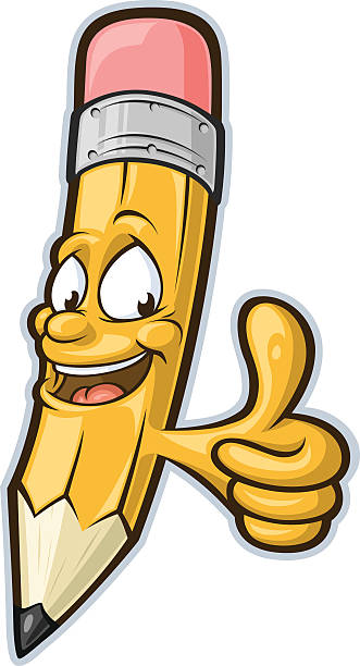 Pencil Mascot Vector Illustration of a Pencil Mascot giving an enthusiastic thumbs up. Arm is on a separate layer for easy removal. Pencil comes pre-sharpened for your convenience.  pencil cartoon stock illustrations