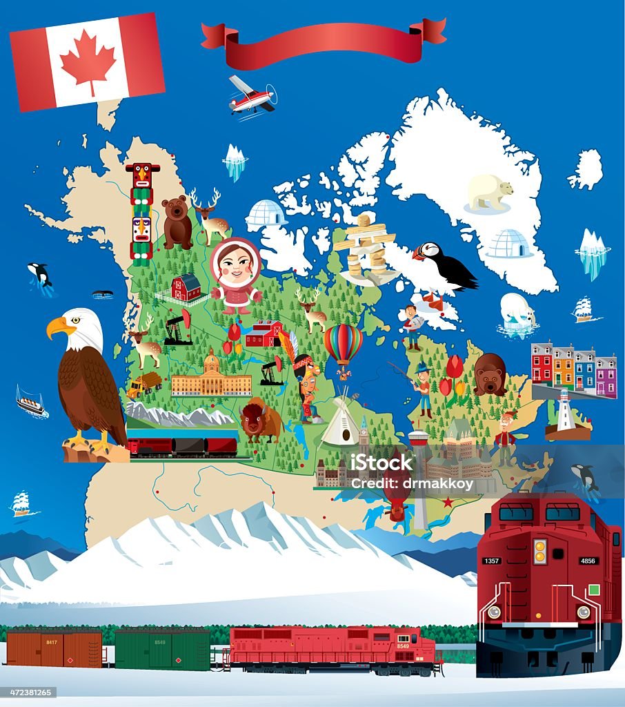 Мультяшный map of Canada - Векторная графика Монреаль - Квебек роялти-фри