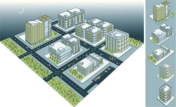 Vector illustration of An illustration of plans for a city set at night