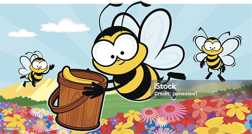 Bee Productive Cute bees collecting honey in the spring Bee stock vector