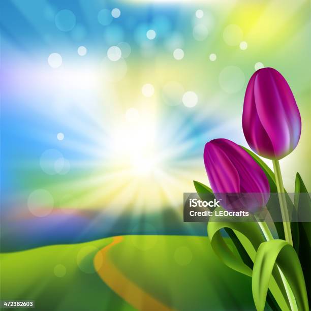 Sfondo Primavera - Immagini vettoriali stock e altre immagini di Alba - Crepuscolo - Alba - Crepuscolo, Ambientazione esterna, Bellezza naturale