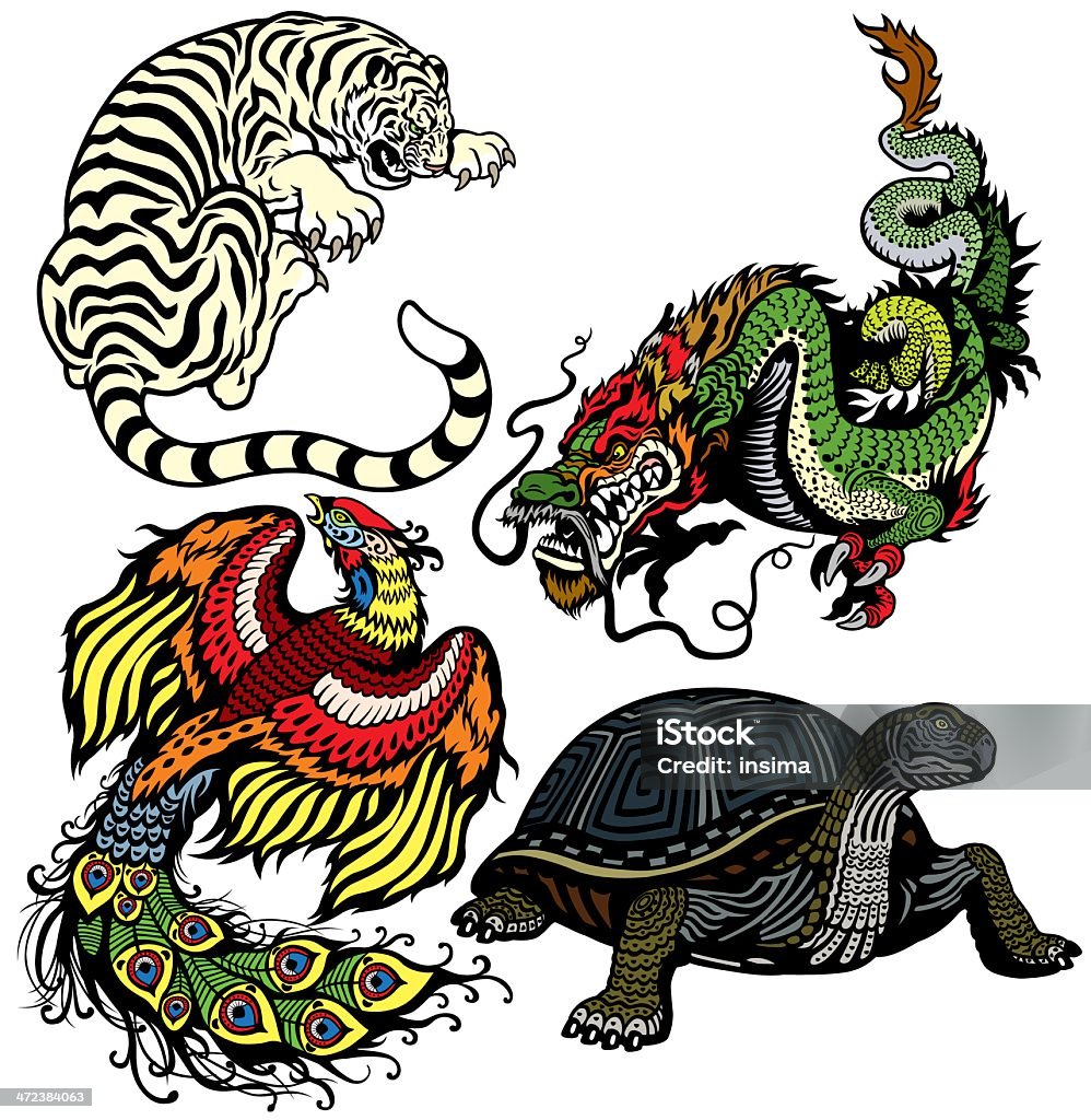 Four Celestial Animals Stock Illustration - Download Image Now - White  Tiger, Tiger, Feng Shui - iStock