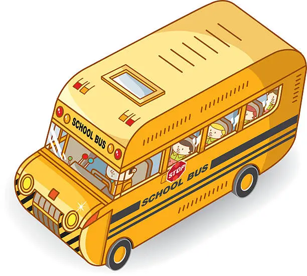 Vector illustration of school bus and students