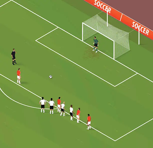 Vector illustration of Isometric Soccer Penalty Kick