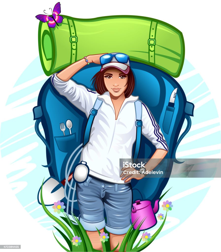 Traveler with a backpack Traveler with a backpack with a tour outfits. EPS 8. Backpacker stock vector