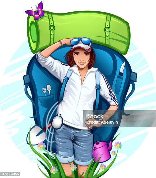 Traveler With A Backpack Stock Illustration - Download Image Now - Backpacker, Backpack, Exploration