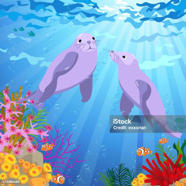 Coule Seal Swimming Under The Sea Stock Illustration - Download Image Now - Characters, Seal - Animal, Fish