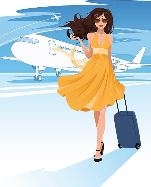 illustrazioni stock, clip art, cartoni animati e icone di tendenza di air viaggi - one person adult air vehicle commercial airplane