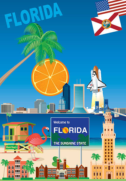 illustrazioni stock, clip art, cartoni animati e icone di tendenza di florida poster - florida state