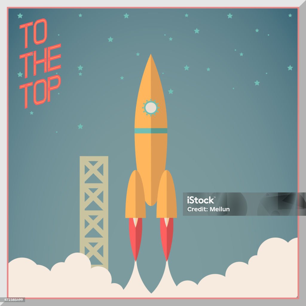 Retro Flat Design Rocket Start Space Stars Background Vector Illustration Adventure stock vector