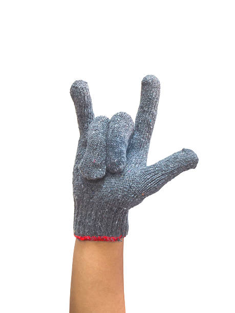 istock worker gloved hand with finger up for love symbol 472385550