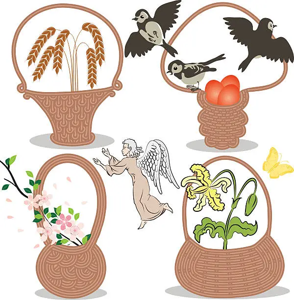 Vector illustration of Spring baskets
