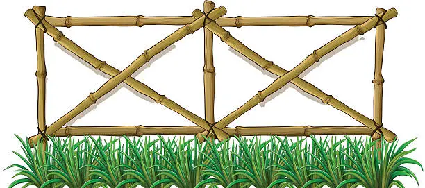 Vector illustration of Bamboo fence with grass