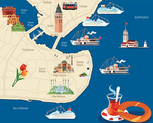 Vector illustration of Istanbul Cartoon map