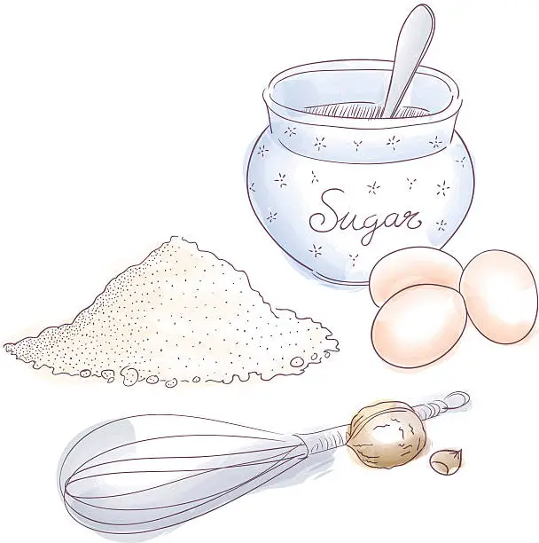 Vector illustration of Ingredients for dessert bakery