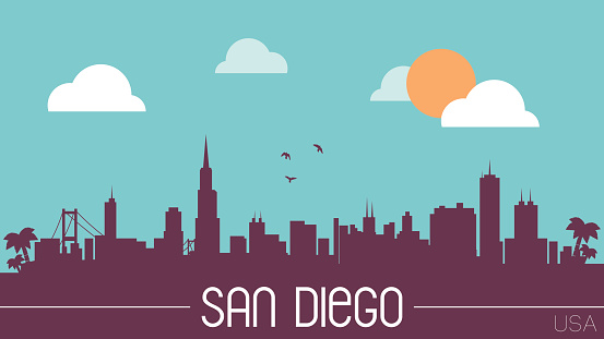 San Diego USA skyline silhouette flat design vector illustration.