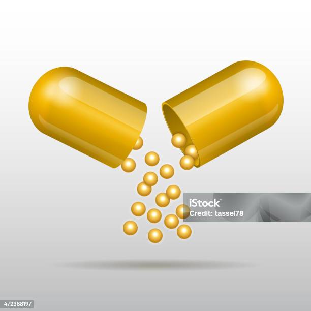 Ilustración de Abrir La Cápsula De Oro Medical y más Vectores Libres de Derechos de Abierto - Abierto, Adicción, Analgésico