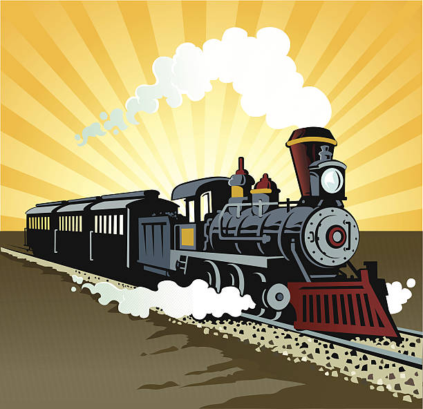 alten zug mit dampflokomotive - eisenbahnwaggon stock-grafiken, -clipart, -cartoons und -symbole