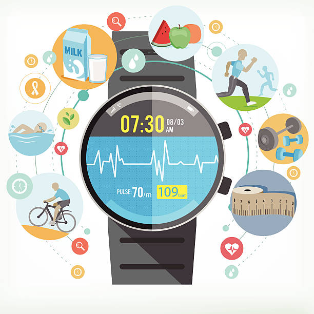 умные часы для здорового образа жизни - pulse clock stock illustrations