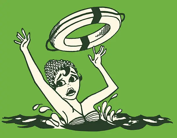 Vector illustration of Drowning Woman