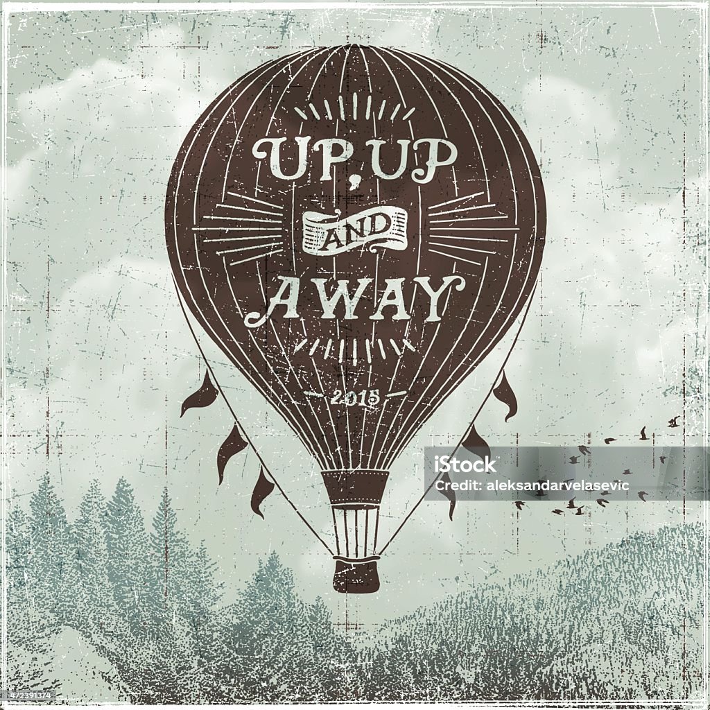 Hand Drawn Hot Air Balloon Sign Hand drawn hot air balloon sign over clouds and mountain ridge.EPS 10 file contains transparencies.File is layered with global colors. Only gradients used.More works like this linked below.http://www.myimagelinks.com/Lightboxes/FRAMES,BANNERS_%26_LABELS_files/shapeimage_2.png Hot Air Balloon stock vector