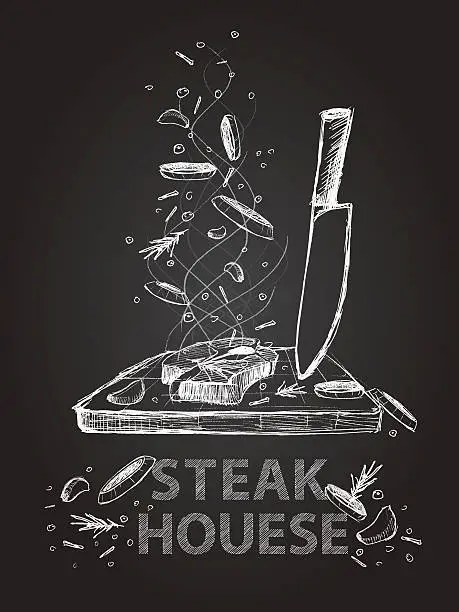 Vector illustration of Steak house quotes illustration on chalkboard