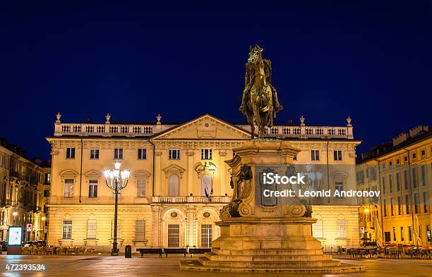 Statue And Conservatory On Bodoni Square In Turin Italy Stock Photo - Download Image Now