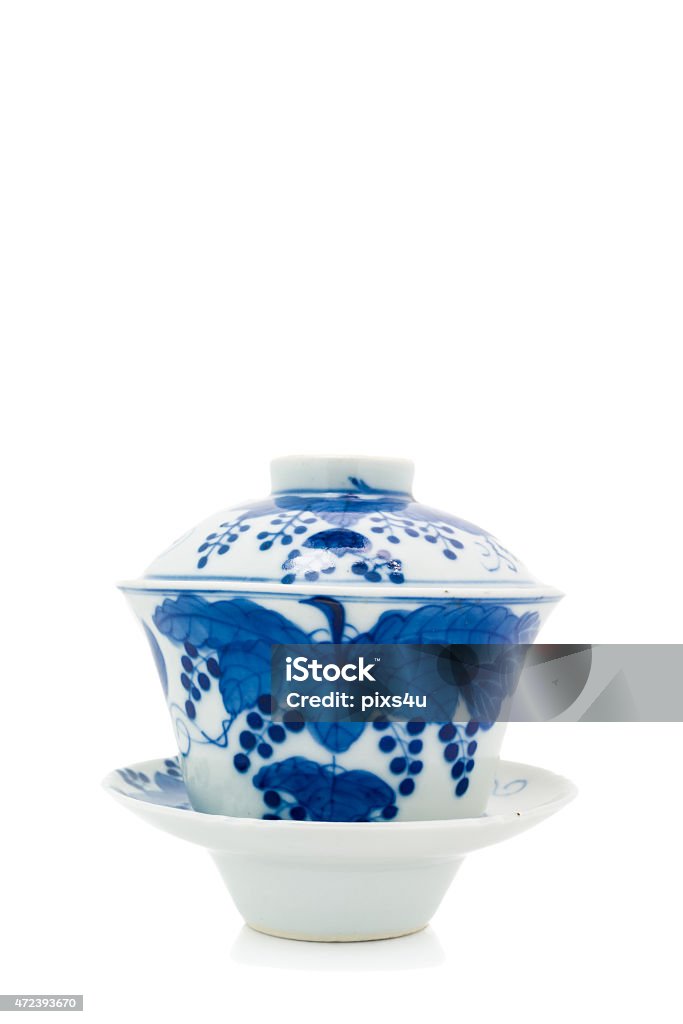 Chinesische antike Blauer und weißer Tee bowl, cover Untertasse, - Lizenzfrei 2015 Stock-Foto