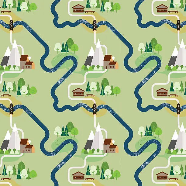 Vector illustration of Picnic, Barbecue Trip Route Map,Seamless Vector Pattern