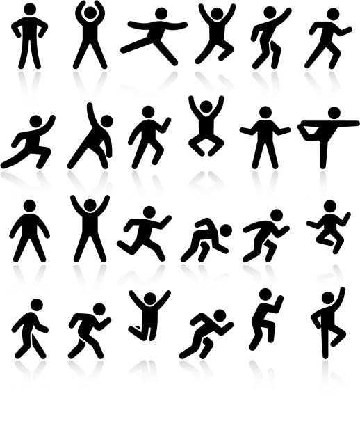 활동적인 생활을 직원관리 및 vitality 벡터 아이콘 세트 - healthy lifestyle jumping people happiness stock illustrations