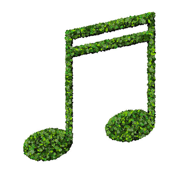Musical note double semiquaver symbol made from green leaves stock photo