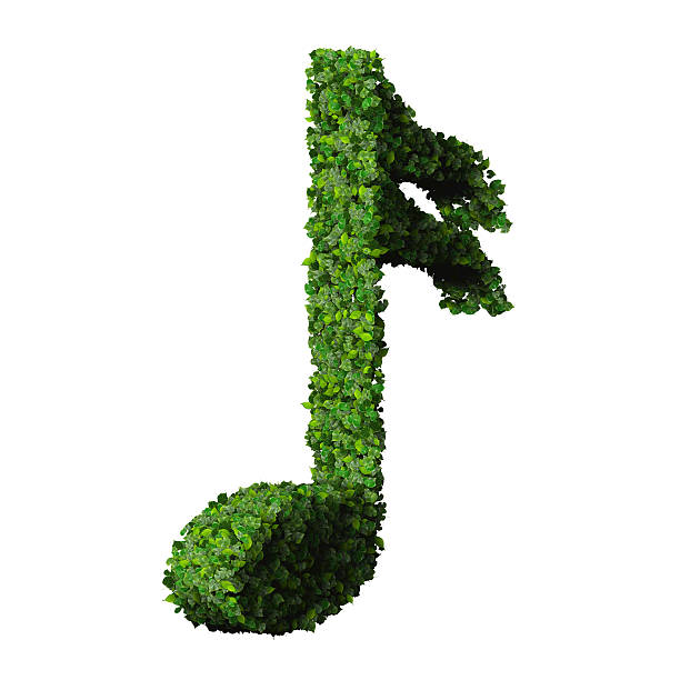 Musical note semiquaver symbol made from green leaves stock photo