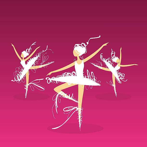 doodle ballet dancers on stage vector art illustration