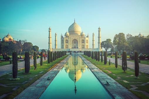 Taj Mahal, Agra, India in the lights of the rising sun