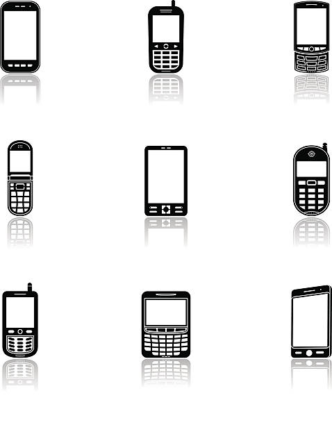 ilustrações, clipart, desenhos animados e ícones de preto telefone celular ícones - old mobile phone telephone obsolete