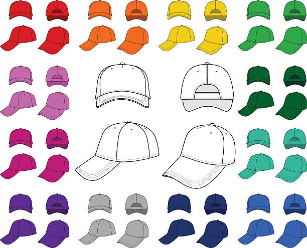 Cap outlined template Cap vector illustration featured front, back, side, top isolated on white. You can change the color or you can add your logo easily. cap hat stock illustrations