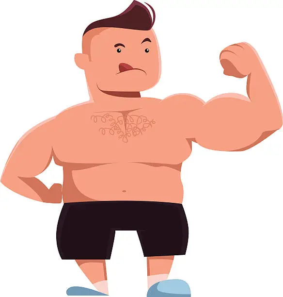 Vector illustration of Strong man showing off vector illustration cartoon character