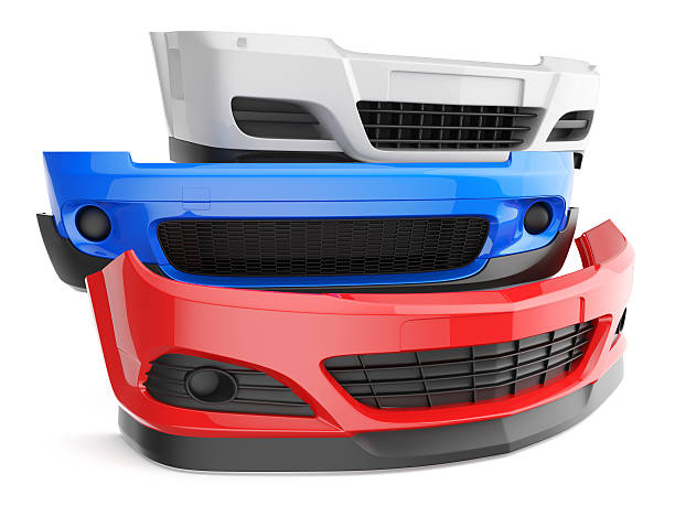 Three different car bumpers stacked bumper bumpers isolated car auto front fender parts plastic automobile body bumper stock pictures, royalty-free photos & images